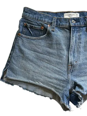 Abercrombie & Fitch The Mom Short High Rise Raw Hem light medium wash size 29 thumbnail 3