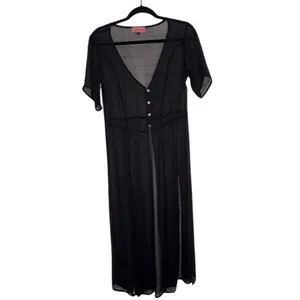 Eastnwest Label Kokomo Duster Sheer Black Maxi Festival Cover Up Whimsigoth Sz 1 thumbnail 2