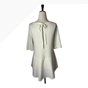 Moth‎ Anthropologie Sweater Women Small Ivory Knit Peplum Tie Back Short Sleeve thumbnail 3