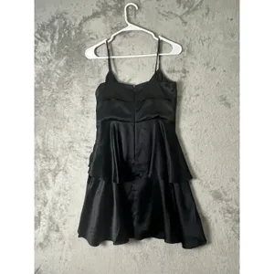 Betsey Johnson Black Satin Ruched Mini Dress Cowl Neck Spaghetti Strap Size 4 thumbnail 3