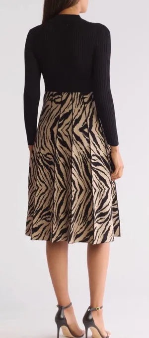 Sandra Darren Tiger Stripe Jacquard Flared Sweater Dress size small thumbnail 1