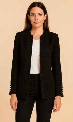 Zara Woman Black Frayed Textured Cardigan with Button Details. Size-X-Small thumbnail 1