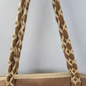 Paul Breut Travel Weekender Duffle Bag Large Brown Canvas Sequin Palm Tree Print thumbnail 5
