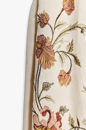 Zara Cream Floral Embroidered Spaghetti-Strap Mini Bohemian Dress thumbnail 3