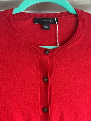 Ann Taylor Bright Red Diamond Button-Front Cardigan Size-X-Small Classic Preppy thumbnail 4