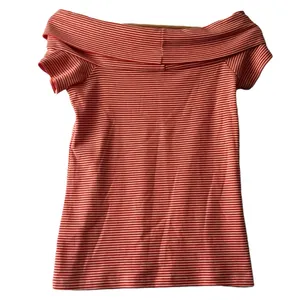 J. Crew Red Coral Striped Off-Shoulder Foldover Blouse Women's‎ XS Cotton Knit thumbnail 3