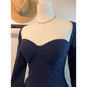 Marthea Navy Blue Corset Long Sleeve Midi Summer Dress Size XS thumbnail 13