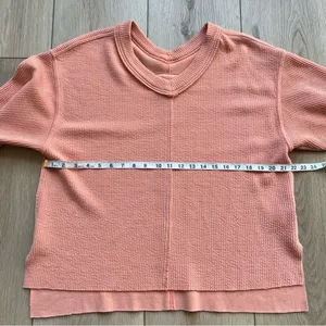 Aerie Wonder Textured V Neck Oversized Sweatshirt Saturn Peach Top Coral Orange thumbnail 9