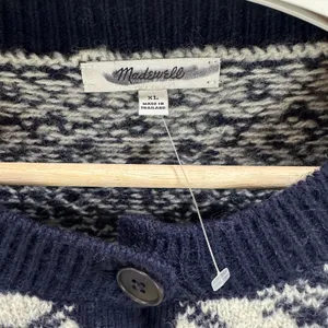NEW Madewell Fair Isle Cardigan Jacket in Wool Navy Ivory Pattern Womens XL thumbnail 9