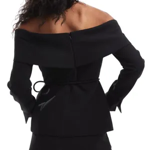 ASOS DESIGN Tailored Off-The-Shoulder Top in Black, Size 4​​ thumbnail 2