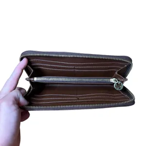 Tory Burch Robinson Dark Brown Saffiano Leather Zip Around Continental Wallet thumbnail 3