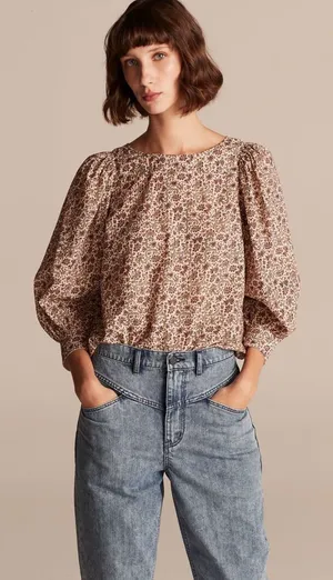 La Vie by Rebecca Taylor Claudine 3/4 Sleeve Floral Top in Crystal Combo Small thumbnail 1