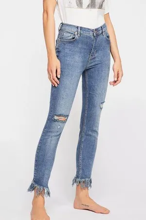 Free People Greatest Heights Frayed Skinny Jeans in Blue Sky thumbnail 1