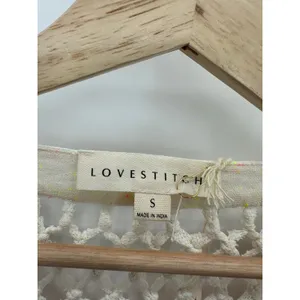 Lovestitch Cream Tulum Fringe Top Boho Embroidery Oversized‎ Fit Women Small NWT thumbnail 6