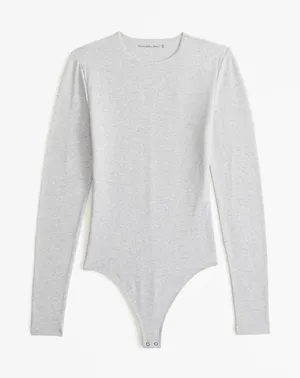 Abercrombie Long-Sleeve Cotton-Blend Seamless Fabric Crew Bodysuit Light Gray‎ L thumbnail 1
