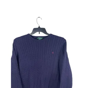 Lauren Ralph Lauren Cable Knit Sweater Deep Purple Cotton Crewneck Logo Preppy thumbnail 3