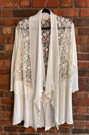 Christine Fairbanks womens delicate romantic lace open front cardigan cream M thumbnail 1