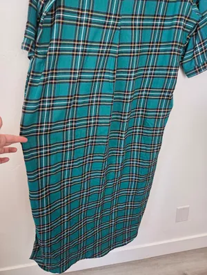 Mint Limit Blackwatch Plaid Sleep Shirt Nightgown House Dress Cotton Large thumbnail 10