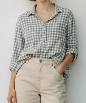 J. Crew Women's Boy Fit Gingham Popover 3/4 Shirt thumbnail 1