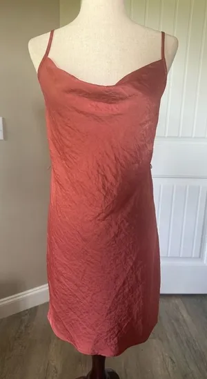 maurices womens rust orange satin cowl neck slip midi‎ dress size small thumbnail 1