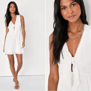 LULU's Bachelorette Engagement Bridal Shower Honeymoon Flowy Tie Front Mini Dres thumbnail 2