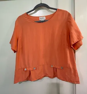 Vintage Freeport Studio Orange Silk Linen Cropped Short Sleeve Top Size 14 thumbnail 1