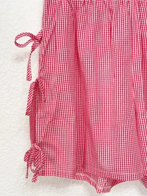 Miss Sparkling Red Gingham High Waist Shorts Side Tie Pocket Cottagecore Summer thumbnail 4