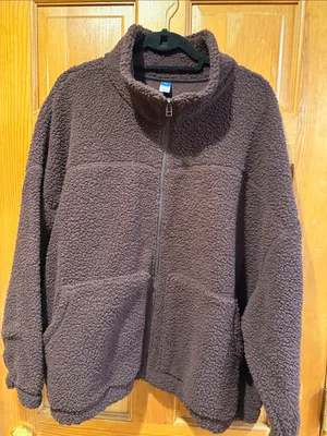 NWT Old Navy plum wine slouchy sherpe zip jacket size XXlarge. thumbnail 1