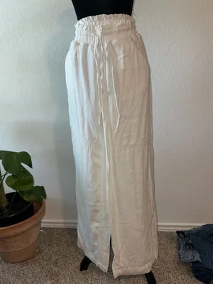 Happily Grey White Paperbag Waist Drawstring Wide-Leg Linen-Blend Pants thumbnail 2