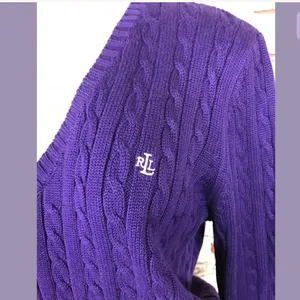 Lauren Ralph Lauren Knit Sweater Purple 100% Cotton V Neck Sz M Heritage Classic thumbnail 3