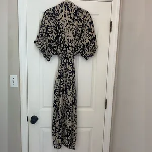 Abstract Print (NOT Animal Print) Short Sleeve Button Down Tie Dress thumbnail 12