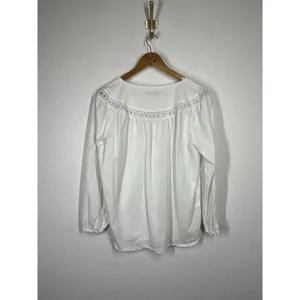 Loft White Lace Detail Blouse Large Long Sleeves Relaxed Flowy thumbnail 5