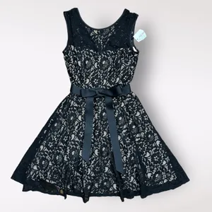 Betsy‎ and Adam Black Floral Lace NWT Cocktail Party Mini Dress Size 4 thumbnail 1