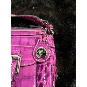 DOONEY & BOURKE Croc Embossed Purple Leather Satchel Shoulder Bag 11x6 thumbnail 3