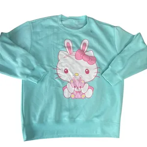 HELLO KITTY Large NWT Pink Teal Bunny Easter Pullover Sweatshirt Cute‎ Kawaii thumbnail 1