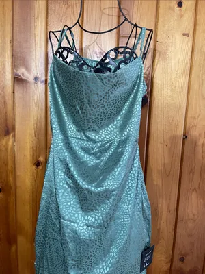 Lulus Total Stunner Sage Green Satin Jacquard Cowl Neck Midi Dress size small thumbnail 4