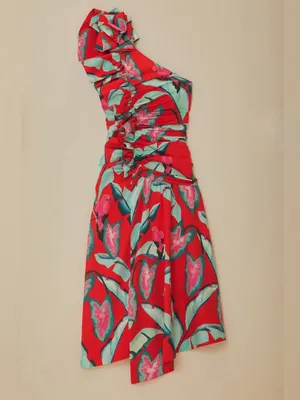 Farm Rio Red Summer Foliage One Shoulder Maxi Dress thumbnail 5