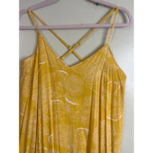 GAP crisscross straps midi side slits hanky yellow flowers dress, size medium thumbnail 3