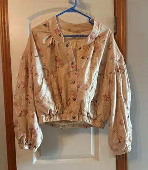 Free People Beige Floral Cropped Bomber Jacket thumbnail 1
