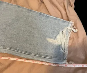 ZARA light wash High-waisted, wide-leg blue denim distressed jeans thumbnail 8