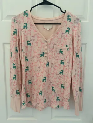 Victoria's Secret Pink Knit Henley Top with Light Pink Accents thumbnail 1