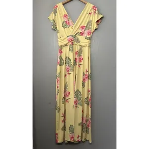IMAN Maxi Dress Size Medium Petite Yellow Tropical Floral Summer Vacation Resort thumbnail 6