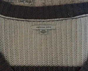 American Eagle Striped Knit V-Neck Pullover Sweater Gray Ivory Women's Size S thumbnail 3
