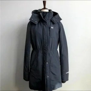 Abercrombie & Fitch Women's Navy Parka Coat with Hood Full Zip Snap Size S thumbnail 2