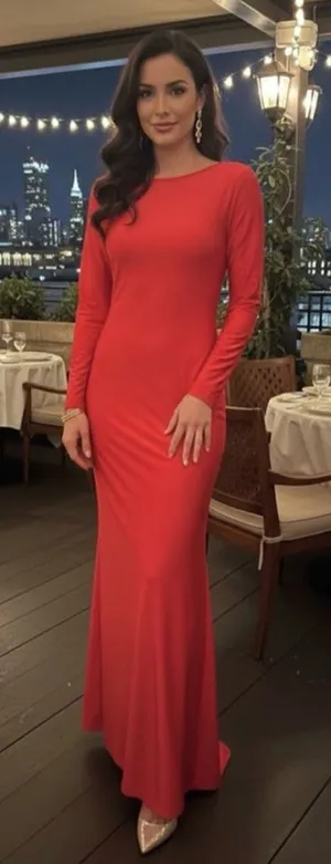 Women's Unbranded Red Long Sleeve Open Back Maxi Dress S thumbnail 1