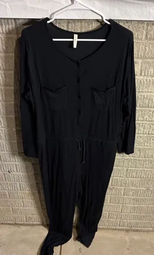 LIVELY Black Long Sleeve‎ Jumpsuit Romper One Piece Lounge L thumbnail 1