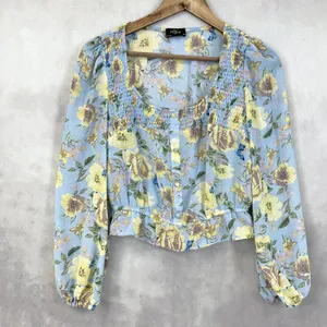 Milk & Honey Womens Floral Long Sleeve Peplum Blouse Medium Cottagecore Coquette thumbnail 2