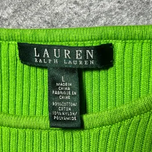 Lauren Ralph Lauren Lime Green Navy Striped Ribbed Sweater Gold Button L‎ thumbnail 2