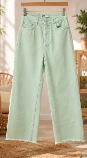 🌿 Not Your Average Blue Denim! 💚 Zara Mint Wide Leg Jeans (US 2 / EUR 34) thumbnail 1