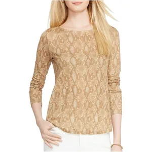 LRL Ralph Lauren Linen Snake Print Long Sleeve Tan Boatneck‎ Top Size Medium thumbnail 2